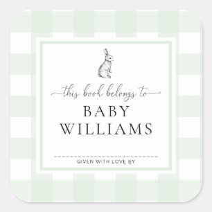 Autocollant de plaque de livre Lapin Gingham Vert