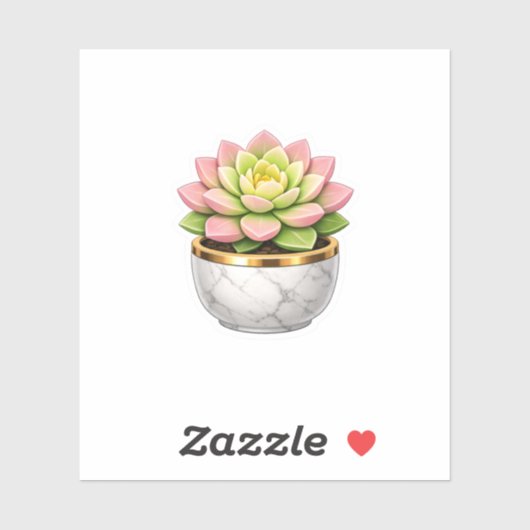 Autocollant de pot en marbre à succulente rose ave (Feuille)