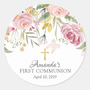 Autocollant de première communion rose pâle