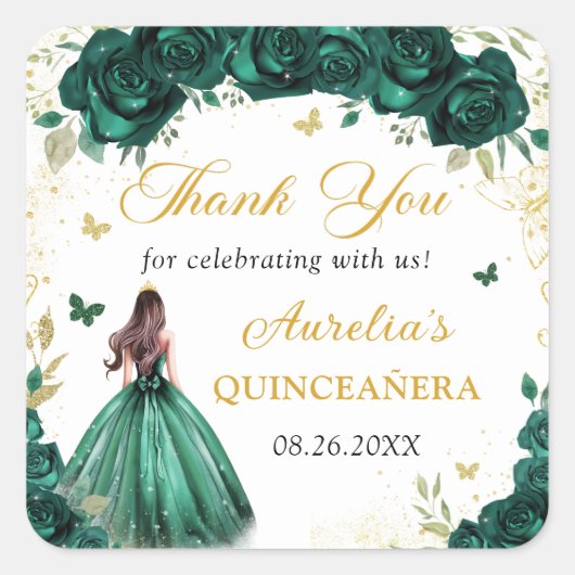 Autocollant de princesse Quinceañera floral vert é (Devant)