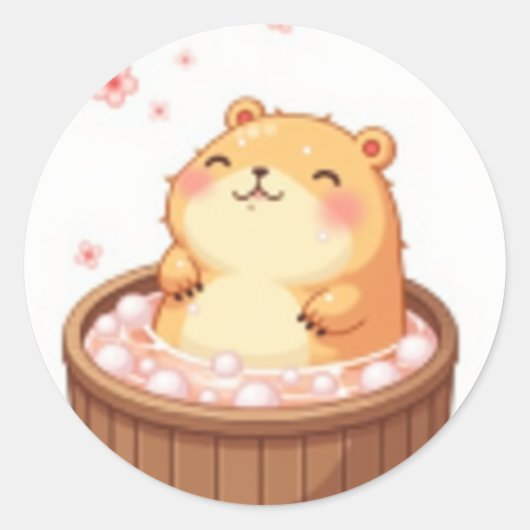 Autocollant de relaxation du capybara dans un bain (Devant)