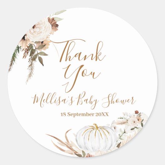 Autocollant de remerciement citrouille blanche Boh (Devant)