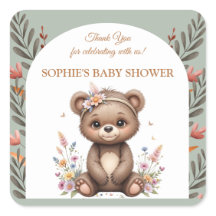 Autocollant de remerciement de Baby Shower Ourson 
