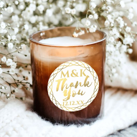 Autocollant de remerciement de mariage à monogramm