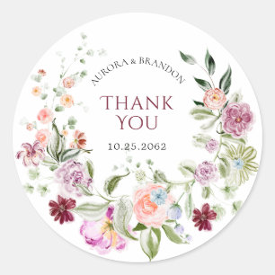 Autocollant de remerciement de mariage floral aqua