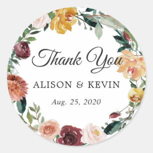 Autocollant de remerciement de mariage floral bord