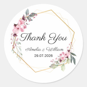 Autocollant de remerciement de mariage floral élég