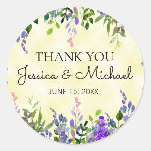 Autocollant de remerciement de mariage floral jaun