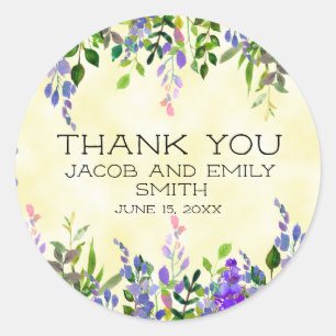 Autocollant de remerciement de mariage floral jaun
