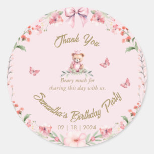 Autocollant de remerciement Fleurs et ours d'anniv