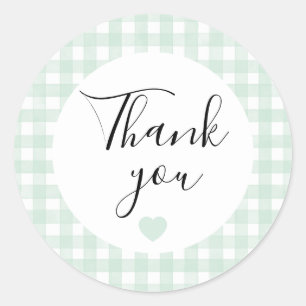 Autocollant de remerciement gingham à la menthe