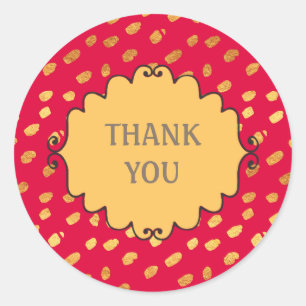 Autocollant de remerciement rouge et or élégant et