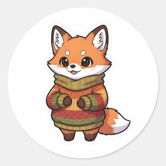 Autocollant de renard chibi mignon en pull d'autom (Devant)