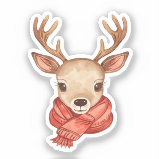 Autocollant de renne | Cerf de Noël mignon (Recto)