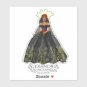 Autocollant de robe Quinceanera noir et or (Feuille)