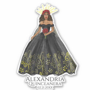 Autocollant de robe Quinceanera noir et or