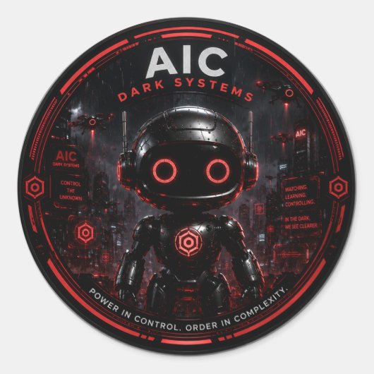 Autocollant de robot IA Cyberpunk AIC Dark Systems (Devant)