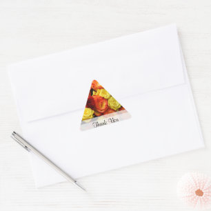 Autocollant de roses jaunes/rouges/oranges "Merci"