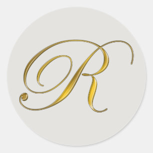 Autocollant de sceau d'enveloppe R monogramme or
