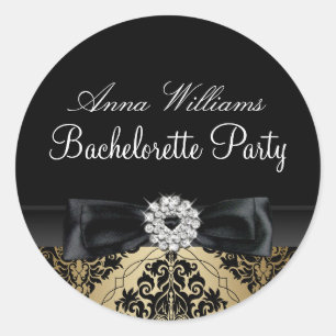 Autocollant de soirée de bachelorette en damas or