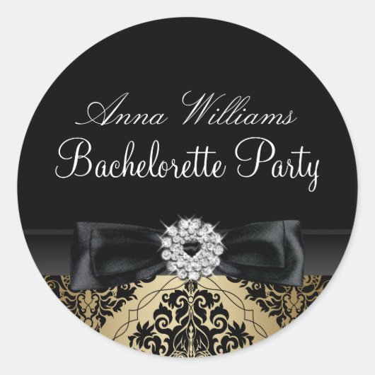 Autocollant de soirée de bachelorette en damas or (Devant)