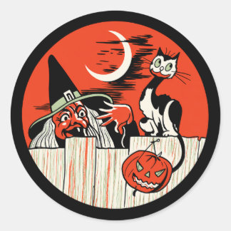 Autocollant de sorcière et de chat Halloween vinta