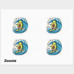 Autocollant de surf d'avocat Kawaii mignon de vagu