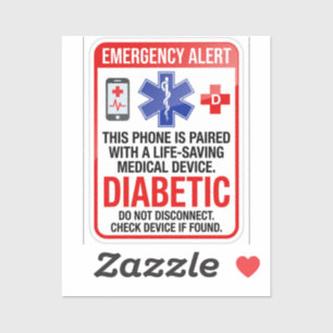 Autocollant de téléphone d'urgence pour diabète