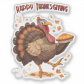 Autocollant de Thanksgiving de dinde de dessin ani (Devant)
