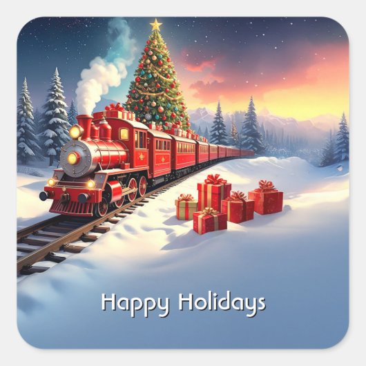 Autocollant de vacances d'arbre de Noël de train r (Devant)