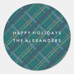 Autocollant de vacances de plaid d'hiver - Teal