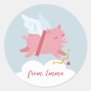 Autocollant de Valentine de porc de cupidon