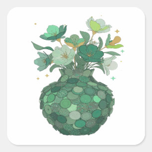 Autocollant de vase floral vert frais et vert