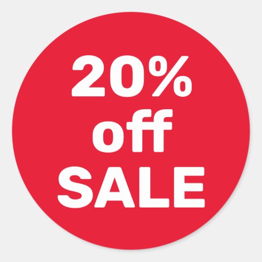 Autocollant de vente 20 % de réduction – Rouge et (Devant)