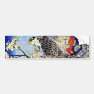 Autocollant De Voiture 桜にハヤブサ, faucon et fleurs de cerisier, Hokusai,