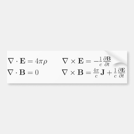 Autocollant De Voiture Adhésif pour pare-chocs, les équations de Maxwell (Devant)