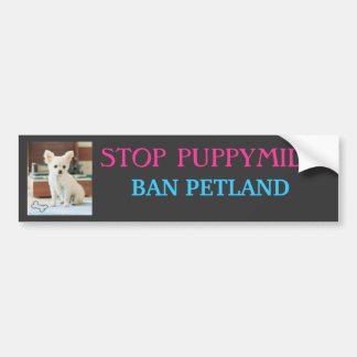 AUTOCOLLANT DE VOITURE ARRÊTEZ PUPPYMILLS, L'INTERDICTION PETLAND