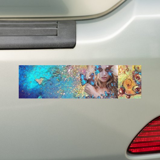 AUTOCOLLANT DE VOITURE BLUE BUTTERFLY WITH GREEN GOLD SPARKLES (En voiture)