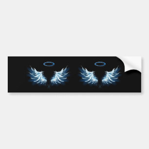 Autocollant De Voiture Blue Glowing Angel Wings on black background