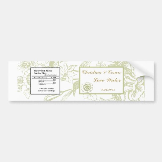 Autocollant De Voiture Bouteille d'eau Étiquette vert Gerbera Fleurs marg (Devant)