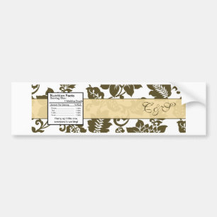 Autocollant De Voiture Brown/crème Floral Damask Étiquette de bouteille d