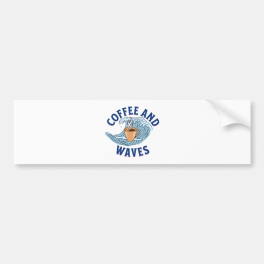 Autocollant De Voiture Café et Vagues (Devant)
