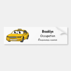 Autocollant De Voiture Caricature amusante de taxi jaune mignon