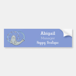 Autocollant De Voiture Caricature joyeux de phoque et de poisson bleu