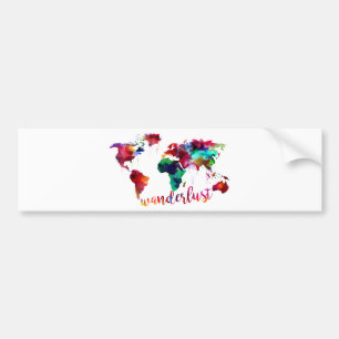 Autocollant De Voiture Carte du monde d'envie de voyager d'aquarelle