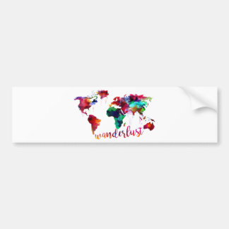 Autocollant De Voiture Carte du monde d'envie de voyager d'aquarelle