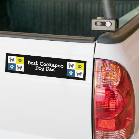 Autocollant De Voiture Cockapoo Chien Silhouette Jaune et Grille Bleue (Sur camion)