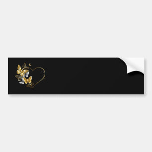 Autocollant De Voiture Coeur aux papillons d'or