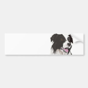 Autocollant De Voiture Collie noir et blanc avec yeux Brown Bumper Stic