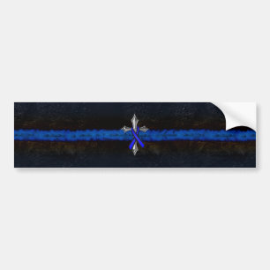 Autocollant De Voiture Croix et ruban de la fine ligne bleue